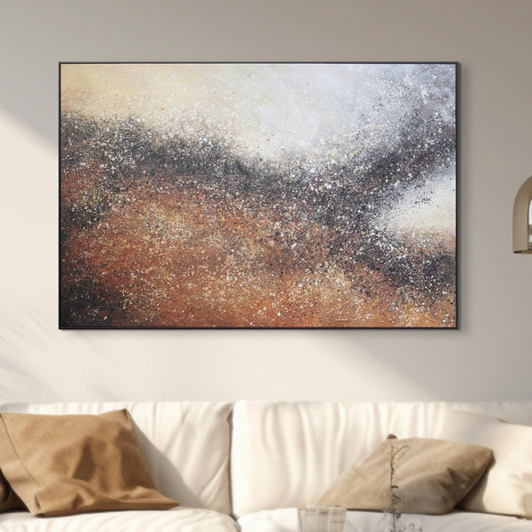 Abstract Canvas Artwork Painting, 47" Black Brown Living Room Wall Decor by Sona Casa