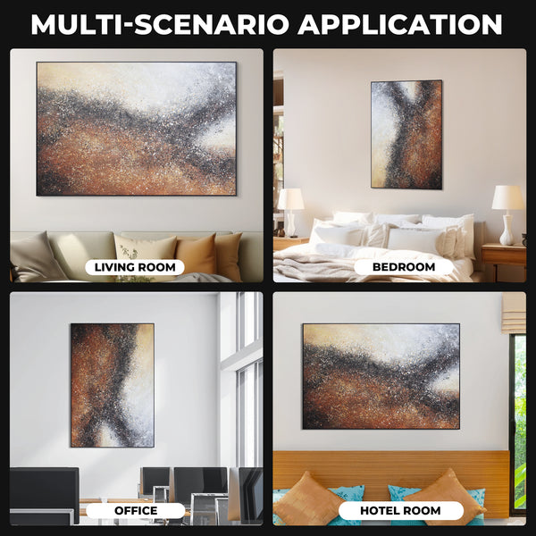 Abstract Canvas Artwork Painting, 47" Black Brown Living Room Wall Decor by Sona Casa
