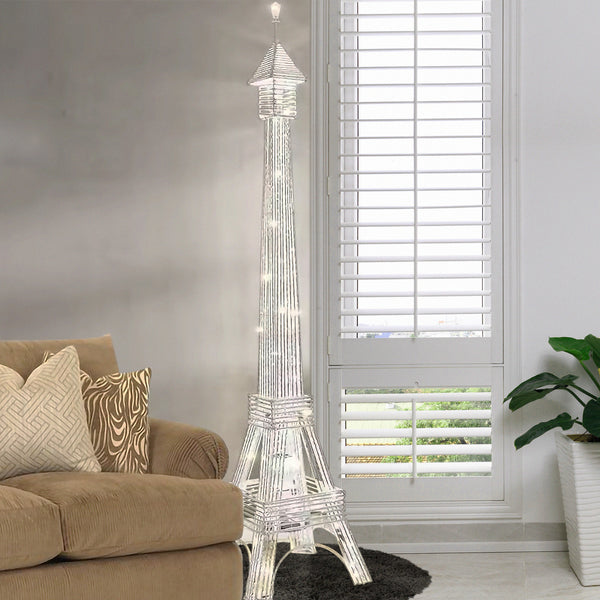 Decorative Floor Lamp 63" Eiffel Tower Paris, Handmade Tall Corner LED Light White Metal by Sona Casa