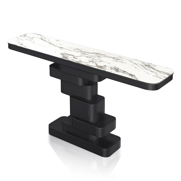 Modern 55" Console Table, High Quality White Marble Top, Matte Black Metal Steel Frame by Sona Casa