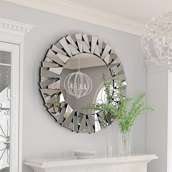 Large 3 ft Frameless Round Glass Mirror, Modern Design, Thick High Quality Glass, Easy to Hang-Sona Casa