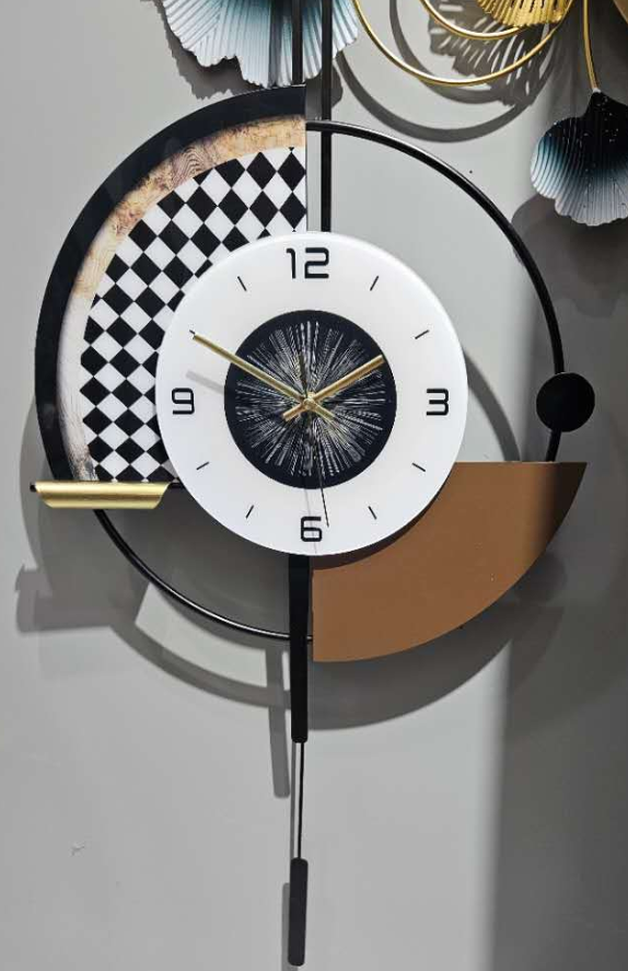 Modern Black and White Wall Clock with LED Light, Unique Geometric Design, Silent Pendulum, Living Room Decor, Gift-Sona Casa