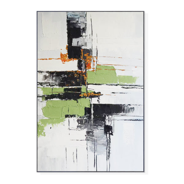 Green Black Impasto Textured Painting, 47" Abstract Wall Art Decor for Home by Sona Casa