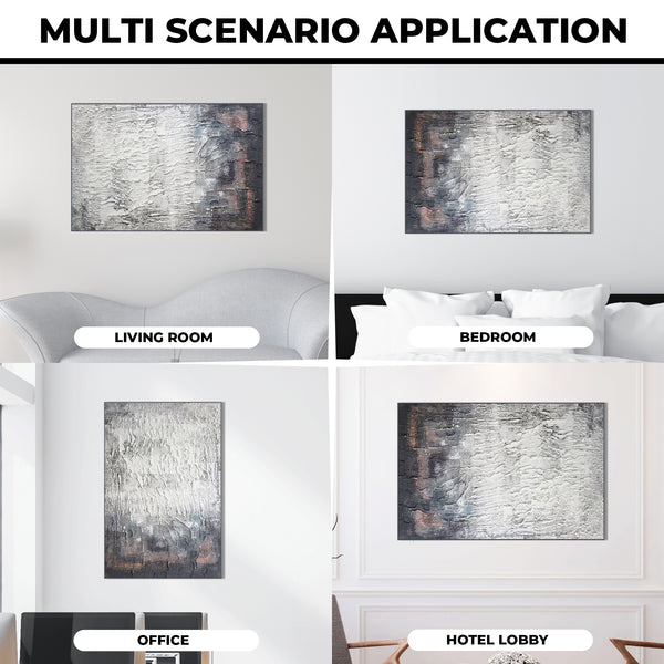 Handmade White Black Thick Textured Impasto Painting, 47" Wall Art Decor for Home by Sona Casa