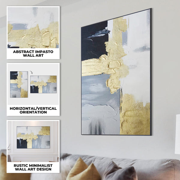 Golden Grey Wall Painting, 47" Abstract Textured Artwork, Living Room Decor by Sona Casa