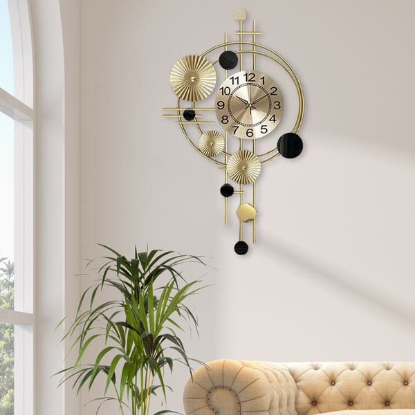 Extra Large Gold Wall Clock, Decorative Vertical Clock for Living Room, Silent 31" Modern Oversized Metal Wall Decor by Sona Casa