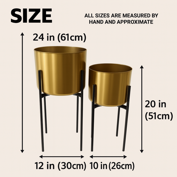 Modern Gold Planters with Black Stand Set, Electroplated Metal for Fresh or Faux Plants, Living Room Patio Decor Gifts-Sona Casa