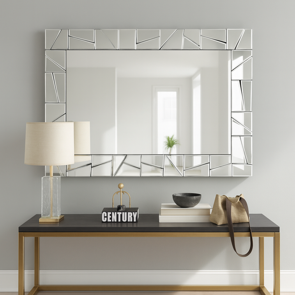 Extra Large 4 ft Silver Glass Mirror, Modern Block Design, Easy to Install Horizontal Vertical Orientation-Sona Casa
