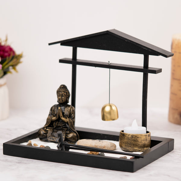 Small Rustic Buddha Statue | Black Meditation Figurine | Zen Home & Office Decor | Spiritual Healing Sculpture | Tealight Holder by Sona Casa