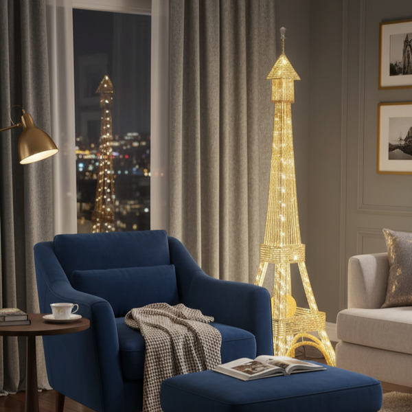 Tall Eiffel Tower LED Floor Lamp 63 inch Modern Decorative Paris France Model with Gold Frame & White LED Ambient, Home Decor Lighting-Sona Casa