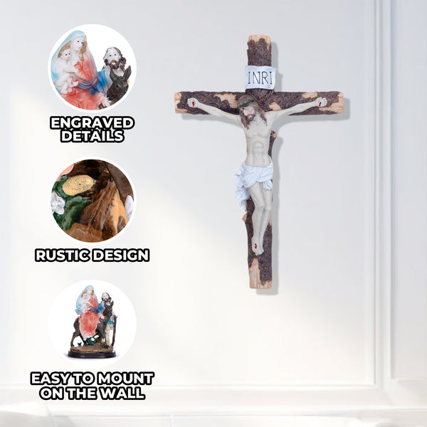 Jesus On Cross Wall Decor, 15" Crucifix Altar Decorative by Sona Casa
