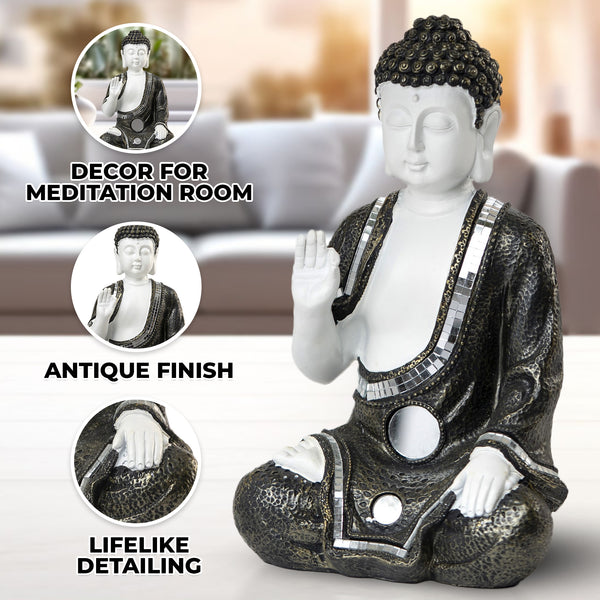 Small Buddha Statue, Antique White Decor, 10" Altar Meditation Room Decor by Sona Casa