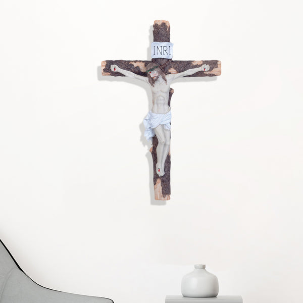Jesus On Cross Wall Decor, 15" Crucifix Altar Decorative by Sona Casa