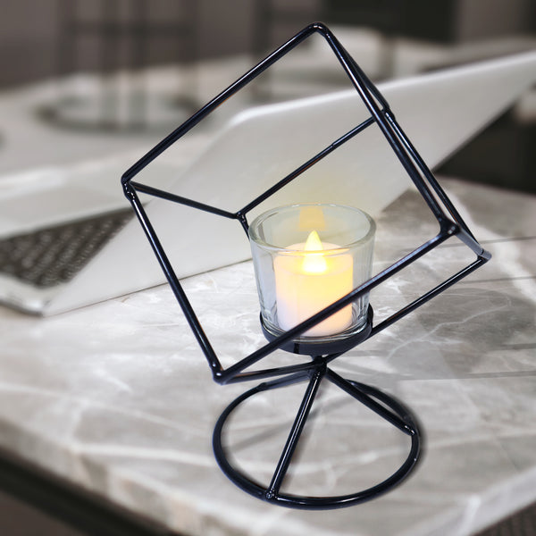 Metal Candle Holder with Glass Container for Votive Candle, 8" Home Decor by Sona Casa