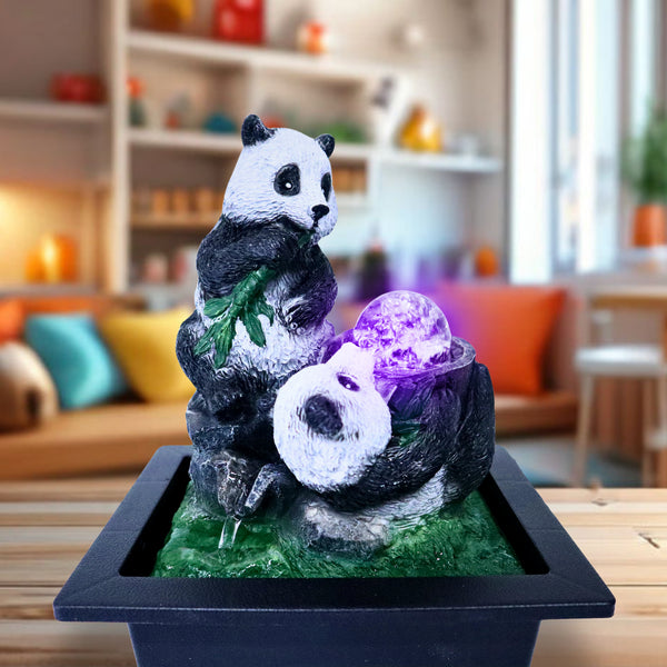 Relaxing Indoor Fountain with Cute Panda Statues 11" Desktop Waterfall Table Office Patio Decor by Sona Casa