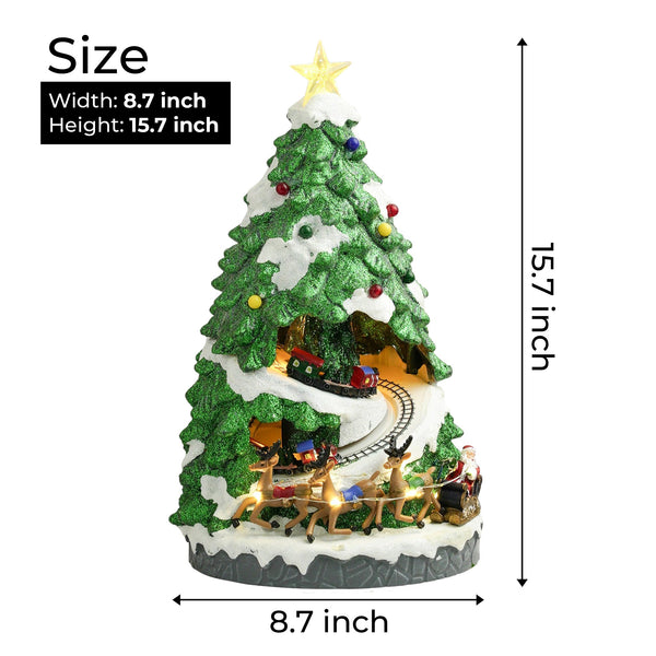 Large Animated Christmas Tree with 2 Moving Trains, Village, Lights and Music - Unique Christmas Decor for Home, Office, or Room and a Thoughtful Christmas Present by Sona Casa