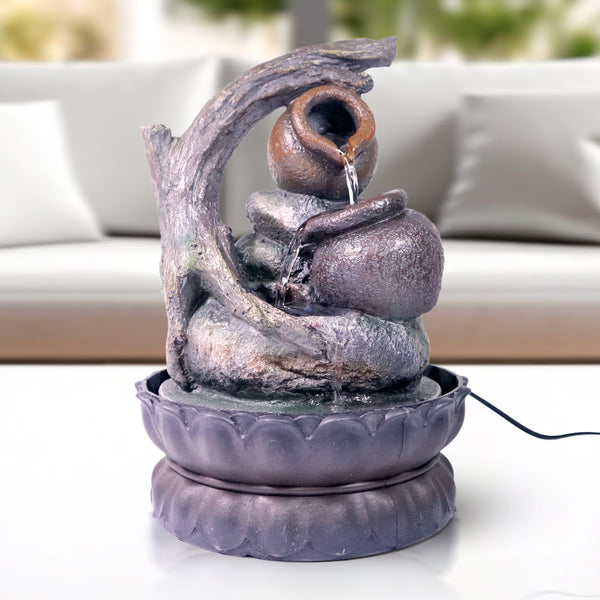 Indoor Water Fountain, 11" Tiered Desktop Waterfall for Home, Office, Relaxing Water Feature, Adjustable Pump by Sona Casa