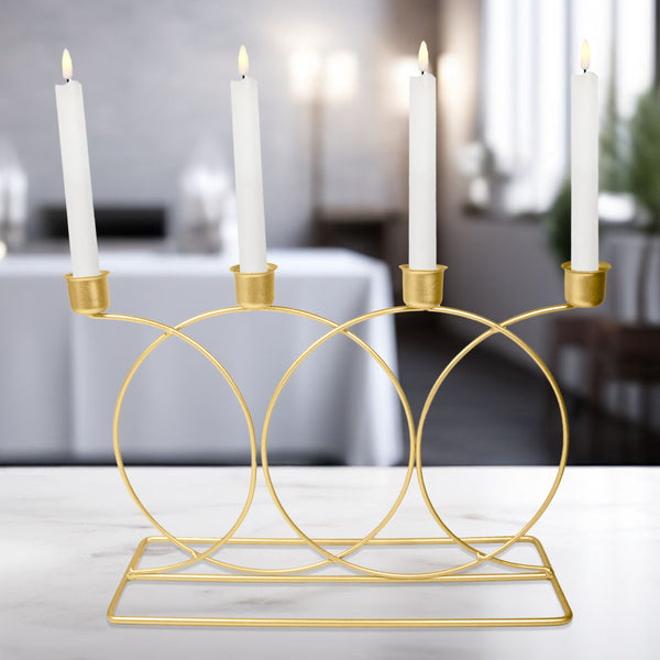 Metal Taper Candle Holder, 4 in 1 Gold Light Holders, 9" Mantel Decor by Sona Casa