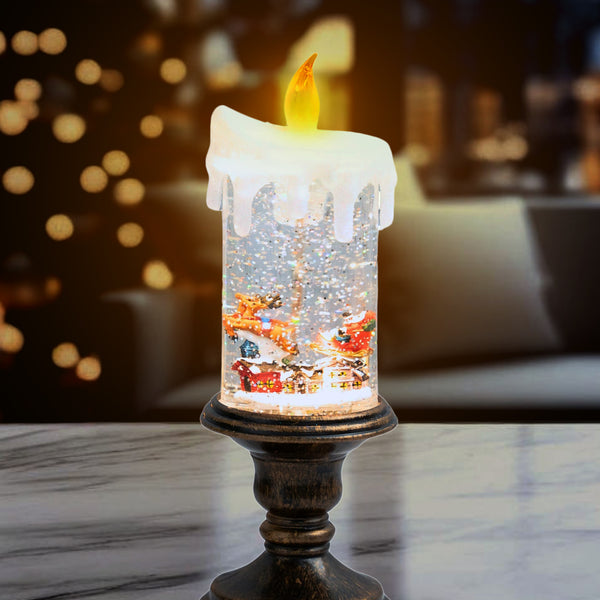 Christmas Snow Globe Lantern with Santa, Snowflakes 11" Xmas Ornament by Sona Casa