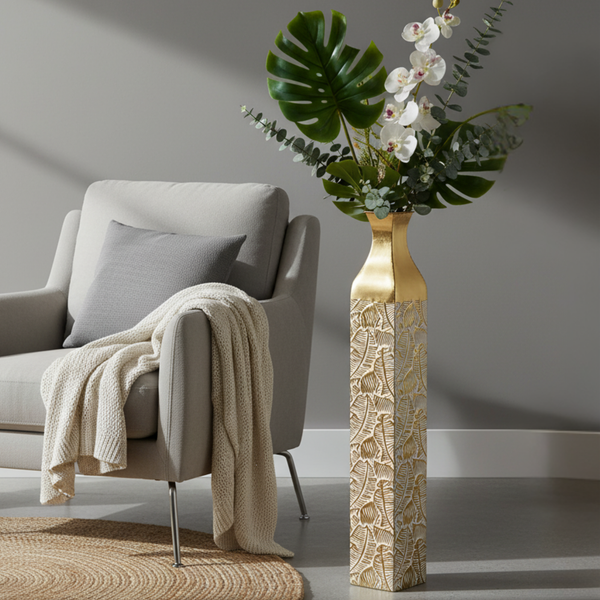 Modern Decorative Metal Tall Vase, Gold Living Room Decor, 42" Pots for Pampas Grass