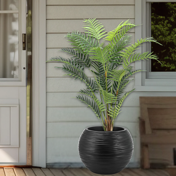 Round Black Plant Pot, Indoor Outdoor Home, Office, Patio, Front Porch, Backyard Decor, 13" Succulent Planter by Sona Casa