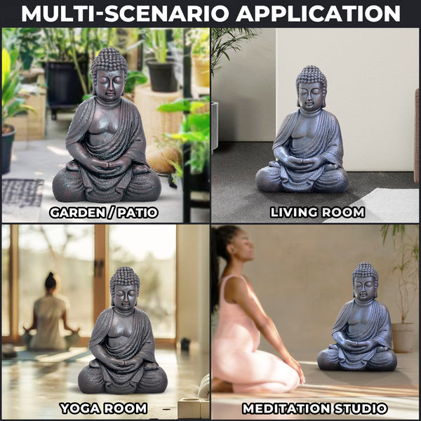 Tall Buddha Statue, Large 24" Temple Indoor Outdoor Sculpture, Living Room Garden Patio Statuary Decor by Sona Casa