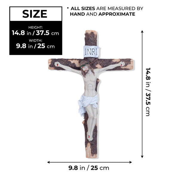 Jesus On Cross Wall Decor, 15" Crucifix Altar Decorative by Sona Casa
