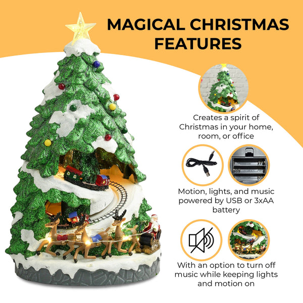 Large Animated Christmas Tree with 2 Moving Trains, Village, Lights and Music - Unique Christmas Decor for Home, Office, or Room and a Thoughtful Christmas Present by Sona Casa