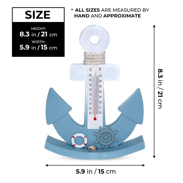 Wooden Anchor Desk Statue with Temperature Gauge, 8" Decorative Nautical Decor, Beach Themed Home Decor, Gifts by Sona Casa