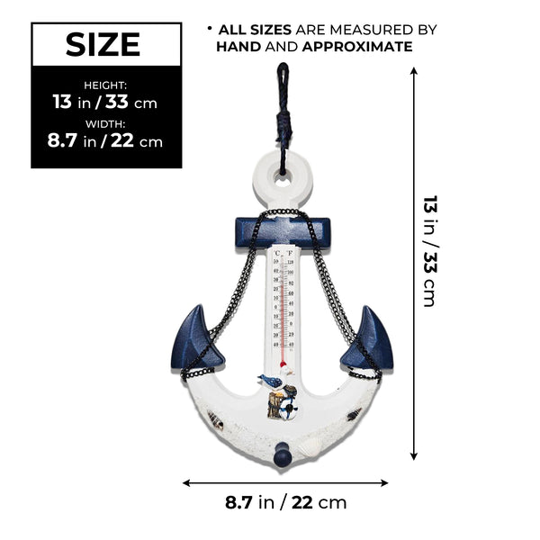 Anchor Wall Mount Coat Rack, Hook & Built-In Thermometer, 13" Rustic Ocean, Beach Themed Decor, Nautical Gifts by Sona Casa