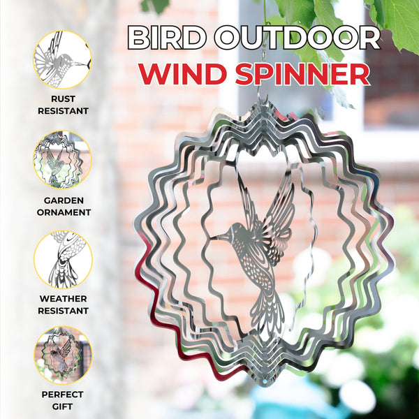 Metal Hummingbird Garden Wind Spinner, 11" Kinetic Hanging Art Sculpture, Tree Patio, Garden Decor Yard Art, Unique Gifts by Sona Casa