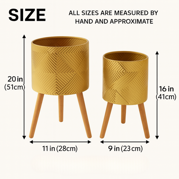 Rustic Gold Foil Metal Plant Pots Set with Stand for Fresh or Artificial Plants, Indoor Home Office Decor, Gifts-Sona Casa