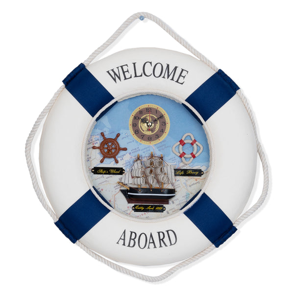 High Quality Lifebuoy Silent Wall Clock, 14" Nautical Home Decor by Sona Casa