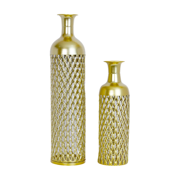 Large Metal Floor Vases, Golden Vase Set of 2 Home Decor 27" and 19" by Sona Casa