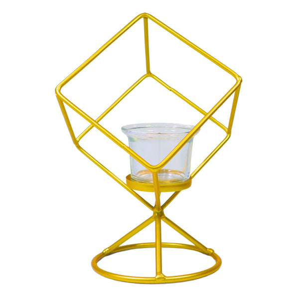 Metal Candle Holder, Glass Container, 8" Tabletop Decor by Sona Casa