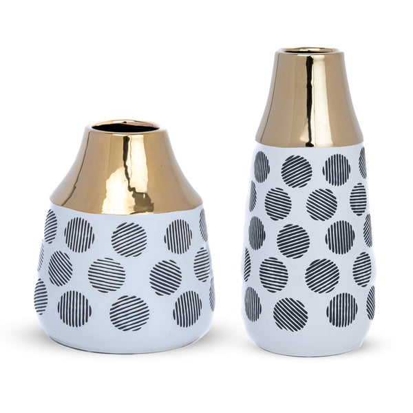 White Ceramic Bouquet Vase Pair, 8" and 13" Abstract Decorative Vase by Sona Casa