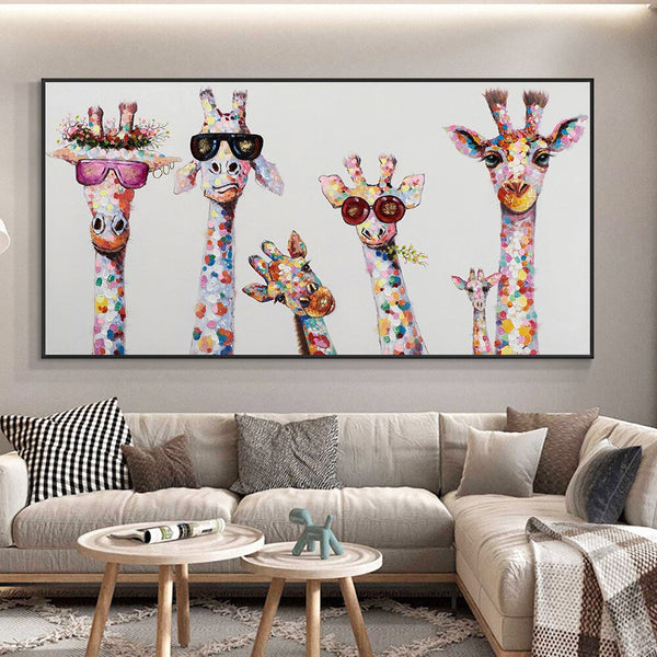 Funny Giraffe Painting, Hand-Painted Canvas Art for Nursery, Unique Kids Room Wall Decor, Original Animal Painting Gift by Sona Casa