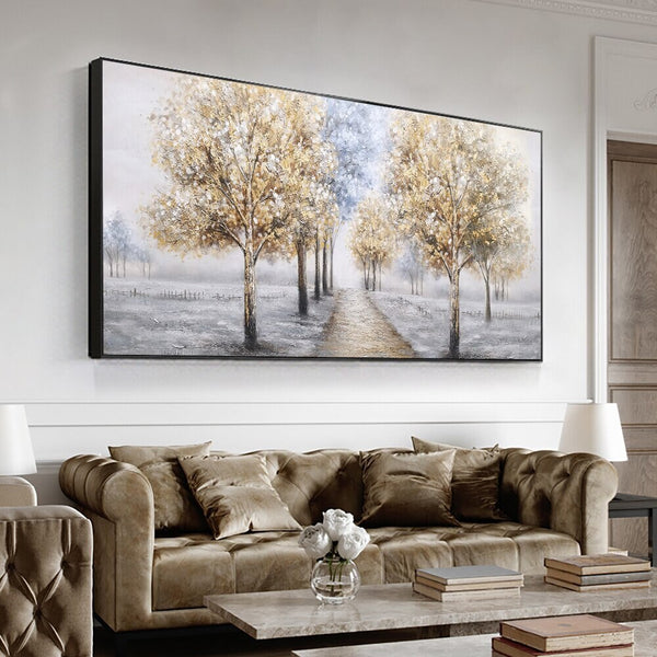 Beautiful Winter Landscape Painting, Black and White Wall Art, Nature Wall Art, Large Handmade Painting On Canvas for Living Room Home Decor by Sona Casa