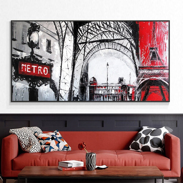 Wall Painting of Paris Europe Metro, Abstract Wall Art for Living Room Painting on Canvas Hand Painted Oil Painting for Home Decor by Sona Casa