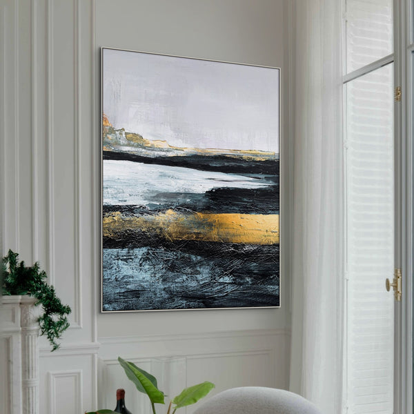 Abstract Wall Art Black and Golden Oil Painting Original Wall Art On Canvas Modern Art Living Room Wall Art Large Abstract Painting Gift by Sona Casa