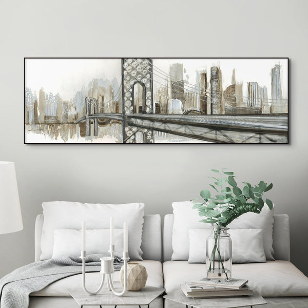 New York Wall Art - Hand-Painted Abstract Gray Cityscape Canvas, Large Modern Wall Decor for Living Room, Unique Housewarming Gift by Sona Casa