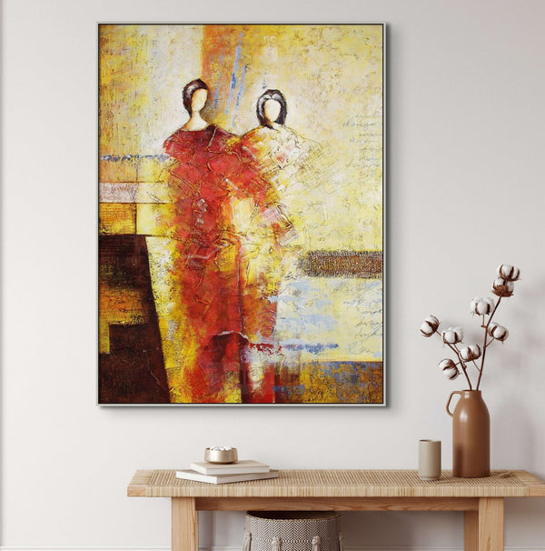 Abstract Figurative Painting - Textured Large Wall Art for Living Room, Handmade Modern Art, Unique Contemporary Gift by Sona Casa