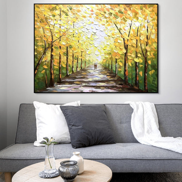 Fall Wall Art Original Oil Painting, Textured Autumn Canvas Art for Home Decor, Unique Forest Wall Decor Gift by Sona Casa