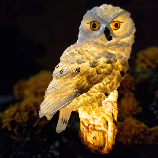 Magical White Owl Solar Statue With Black Stick - Outdoor Garden Decor & Bird Deterrent by Sona Casa