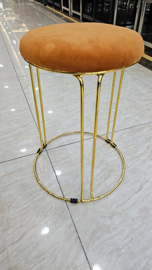Petite Lightweight Brown Stool with Gold Frame, Fabric Seat Compact Living Room Accent Home Decor by Sona Casa