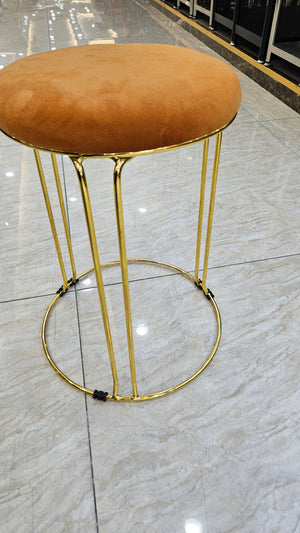 Petite Lightweight Brown Stool with Gold Frame, Fabric Seat Compact Living Room Accent Home Decor by Sona Casa