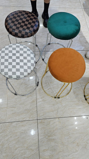 Petite Lightweight Green Stool with Gold Frame, Fabric Seat Compact Living Room Accent Home Decor by Sona Casa