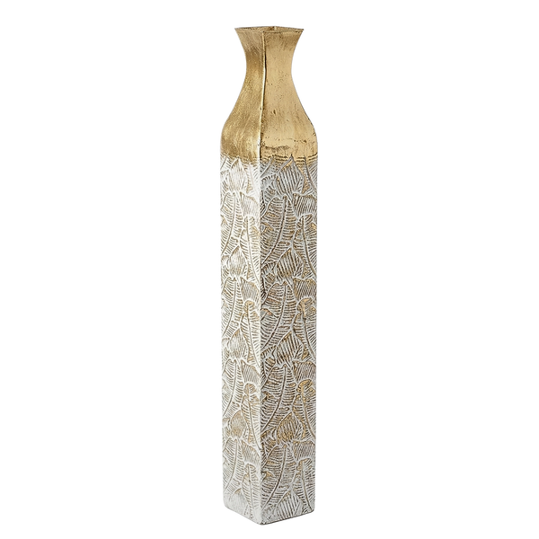 Modern Decorative Metal Tall Vase, Rustic Weathered Finish, Handmade Gold Living Room Decor, 35" Pots for Pampas Grass-Sona Casa