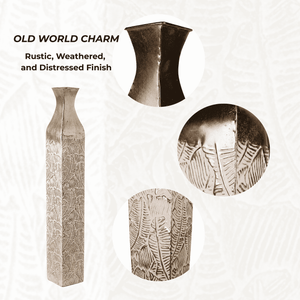 Modern Decorative Metal Tall Vase, Rustic Weathered Finish, Handmade Gold Living Room Decor, 35" Pots for Pampas Grass-Sona Casa