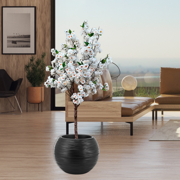 Large Artificial Tree, 55" White Sichuan Cherry Blossom, Nearly Natural Fake Plant, Indoor Outdoor Decor for Garden, Patio, Front Porch